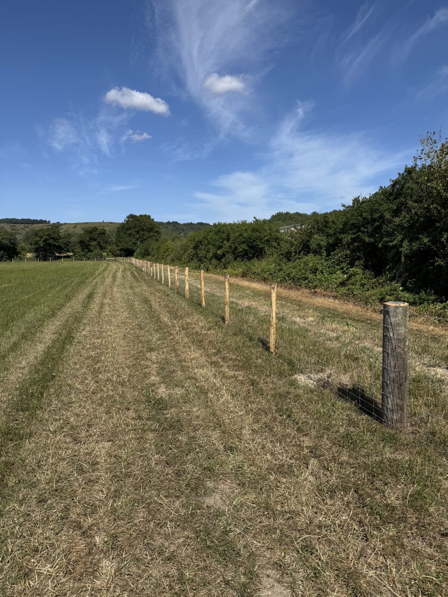 Completed agricultural fencing across an open field in Kent
